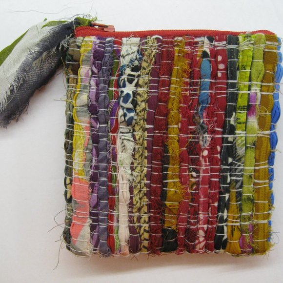 Crate and Barrel Sari Zipper Lined Coin Purse Boho Batik - Picture 2 of 10